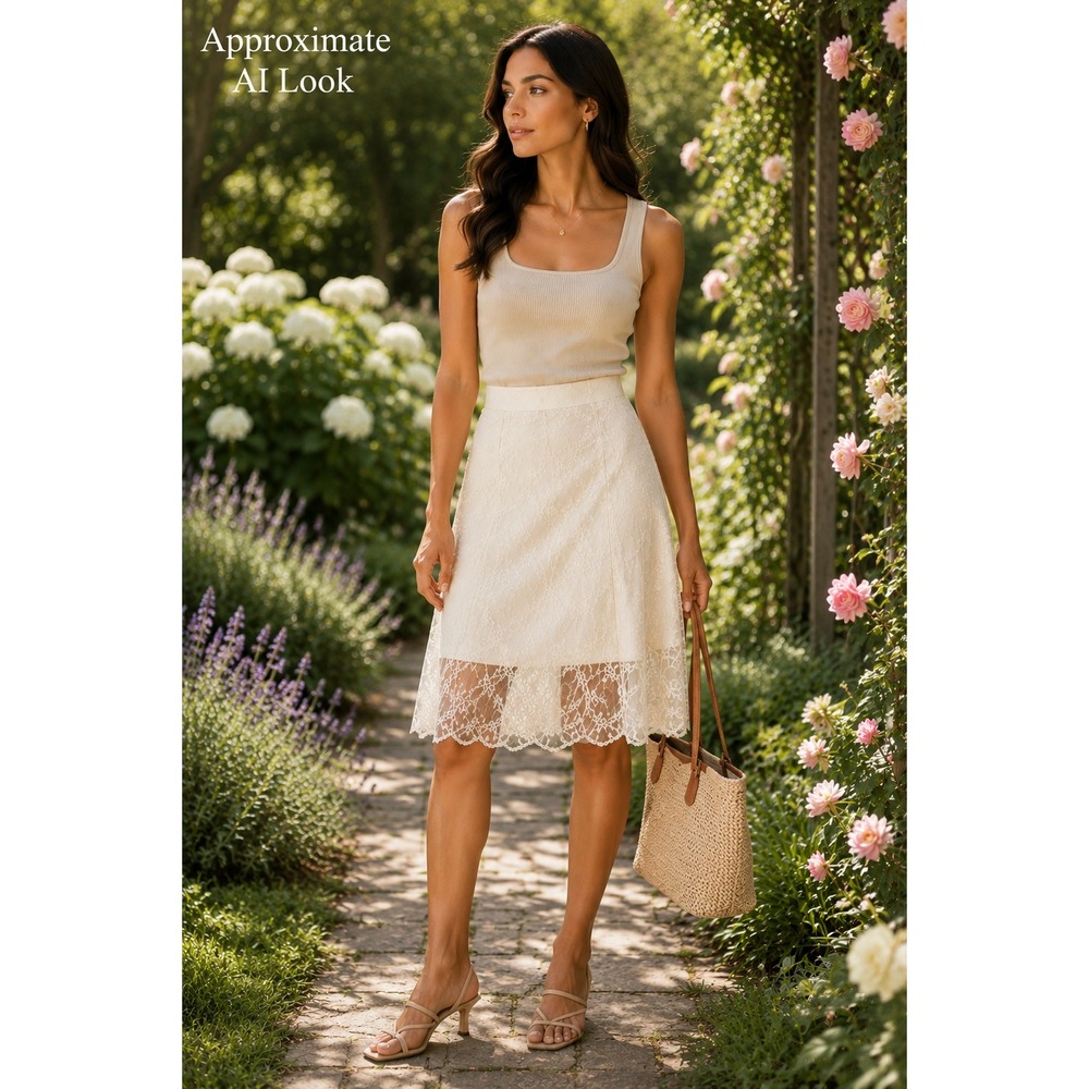 J.T.B. Women's White Lace Midi Skirt Ivory Embroidered Garden Party Cottagecore